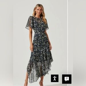 Astr flutter sleeve asymmetrical floral maxi dress